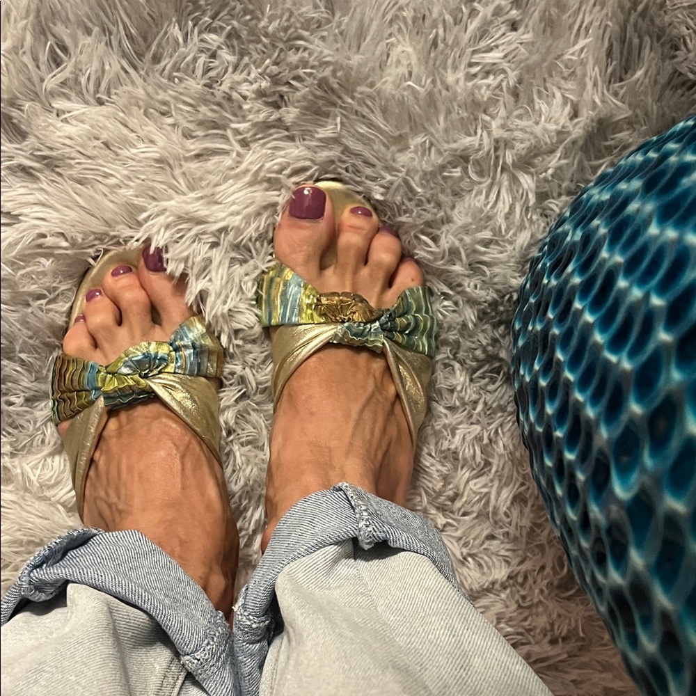 Elegant Gold and Blue Women's Sandals